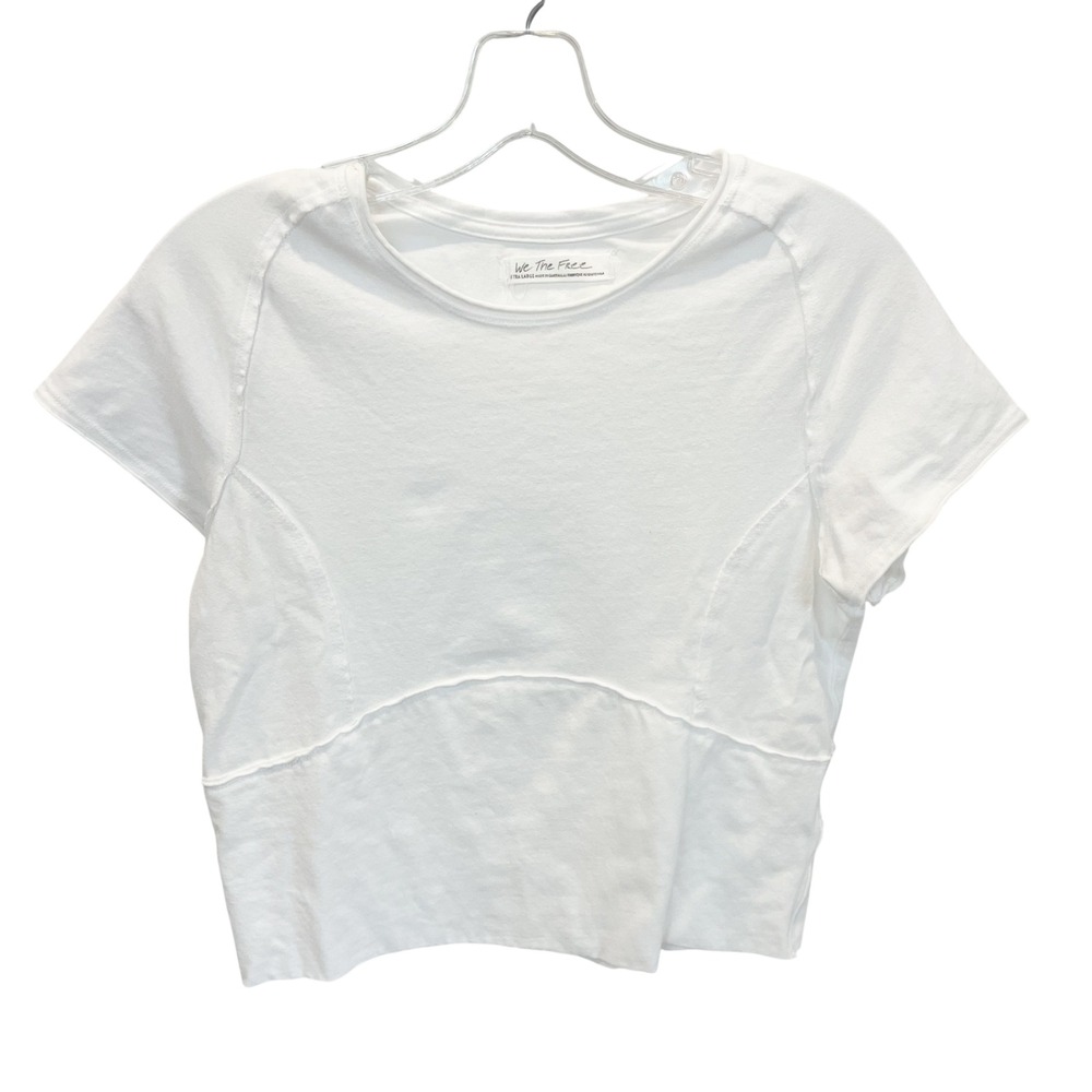 We The Free Free People Protagonist Tee White Cropped Raw Seam T-Shirt Size XL